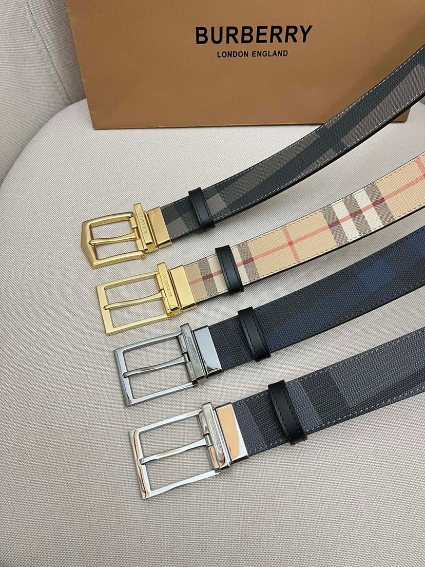 BURBERRY-巴宝莉！高版本 全套包装 男士专柜对版金属扣，头层牛皮双面外用腰带，商务通勤休闲场合均