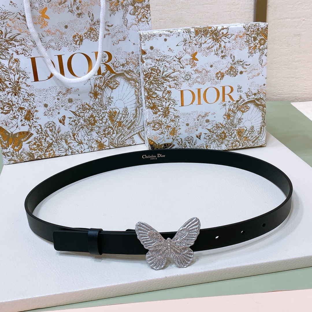 dior 24早春 Métamorphose 腰带 20 毫米黑色光滑牛皮革  超級火蝴蝶搭扣系列