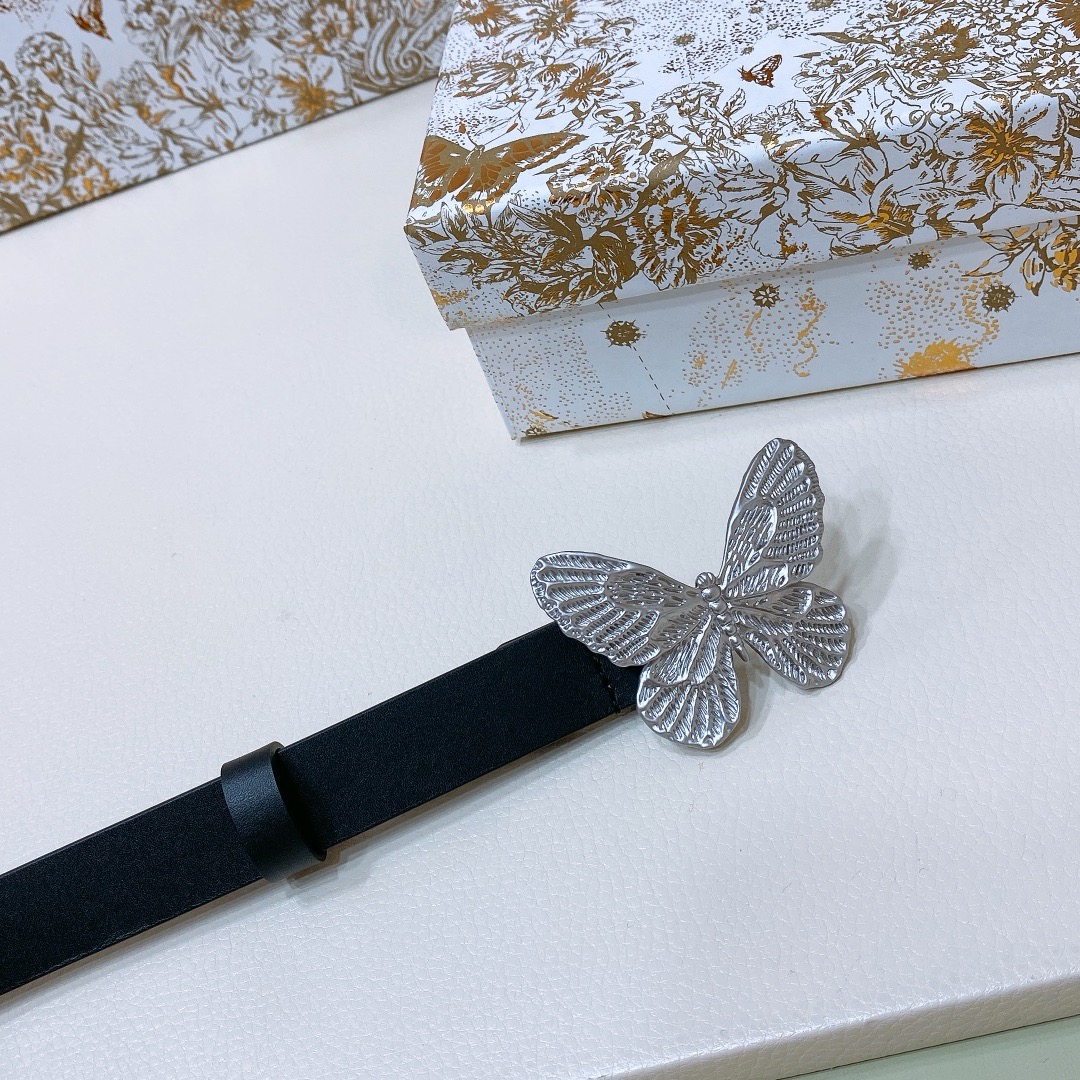 dior 24早春 Métamorphose 腰带 20 毫米黑色光滑牛皮革  超級火蝴蝶搭扣系列