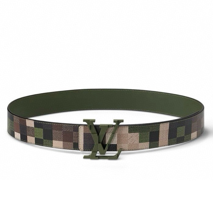 寬：40mm lv 驢家新品 驢家出品 男士新品腰帶 皮帶面飾有迷彩格子紋圖案 搭配墨綠色小牛皮底 全新