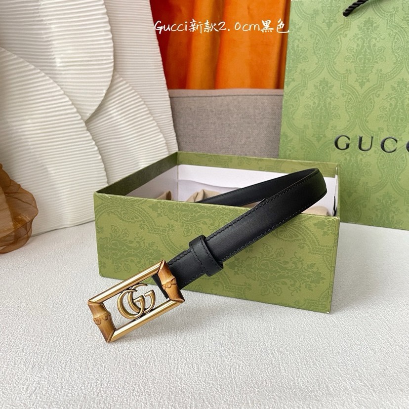 配全套包装 Gucci 经典款面进口小牛皮 搭配原版平纹底  精品方形扣 宽2.0Cm  经典永不过时款