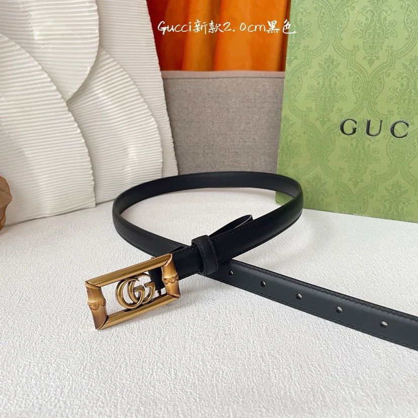配全套包装 Gucci 经典款面进口小牛皮 搭配原版平纹底  精品方形扣 宽2.0Cm  经典永不过时款