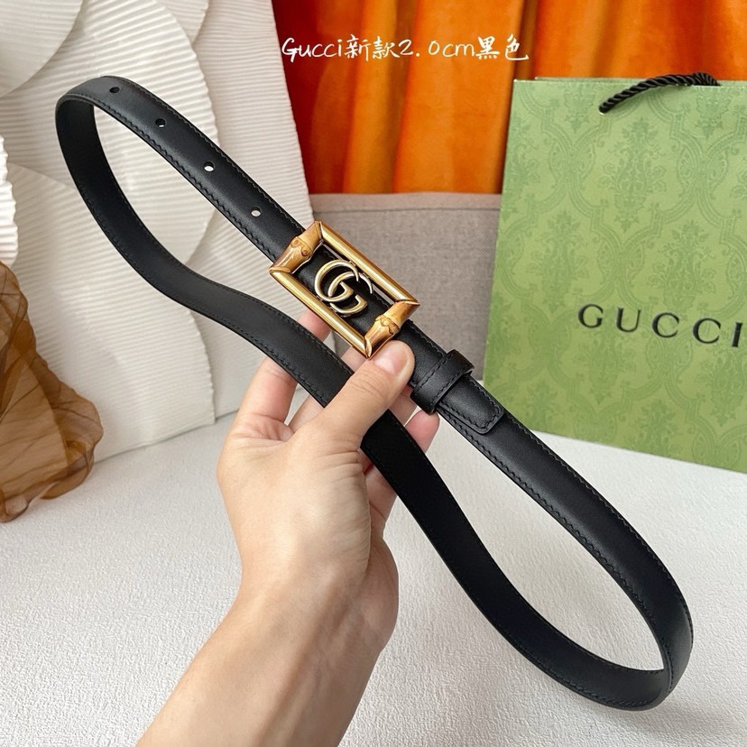 配全套包装 Gucci 经典款面进口小牛皮 搭配原版平纹底  精品方形扣 宽2.0Cm  经典永不过时款
