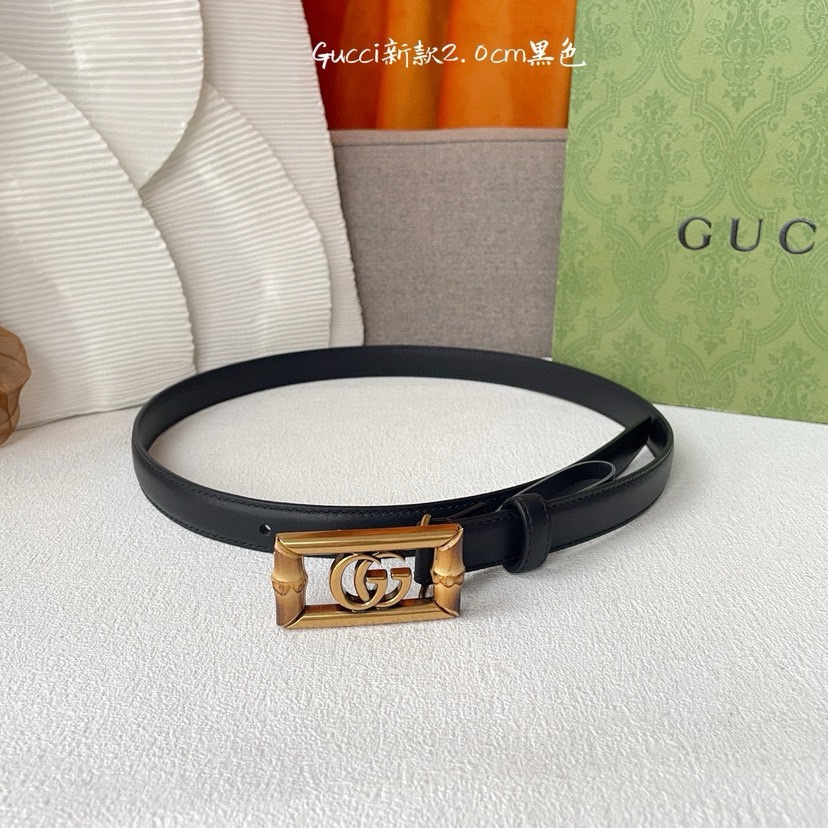 配全套包装 Gucci 经典款面进口小牛皮 搭配原版平纹底  精品方形扣 宽2.0Cm  经典永不过时款