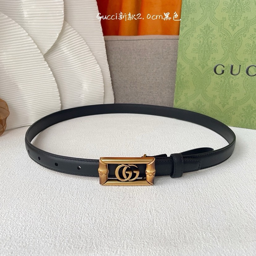 配全套包装 Gucci 经典款面进口小牛皮 搭配原版平纹底  精品方形扣 宽2.0Cm  经典永不过时款