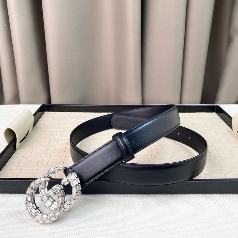 配全套包装古驰Gucci 夏季新款、百搭款式 女士必备（3.0cm）头层牛皮搭配精品铜扣