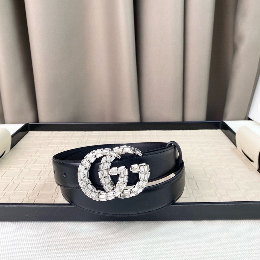 配全套包装古驰Gucci 夏季新款、百搭款式 女士必备（3.0cm）头层牛皮搭配精品铜扣
