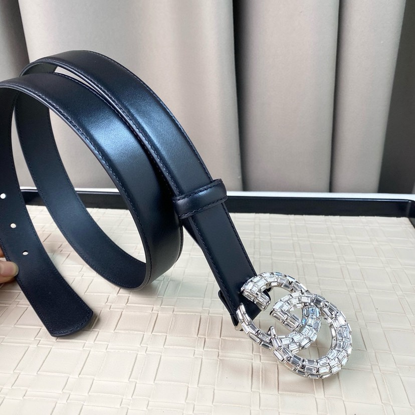 配全套包装古驰Gucci 夏季新款、百搭款式 女士必备（3.0cm）头层牛皮搭配精品铜扣