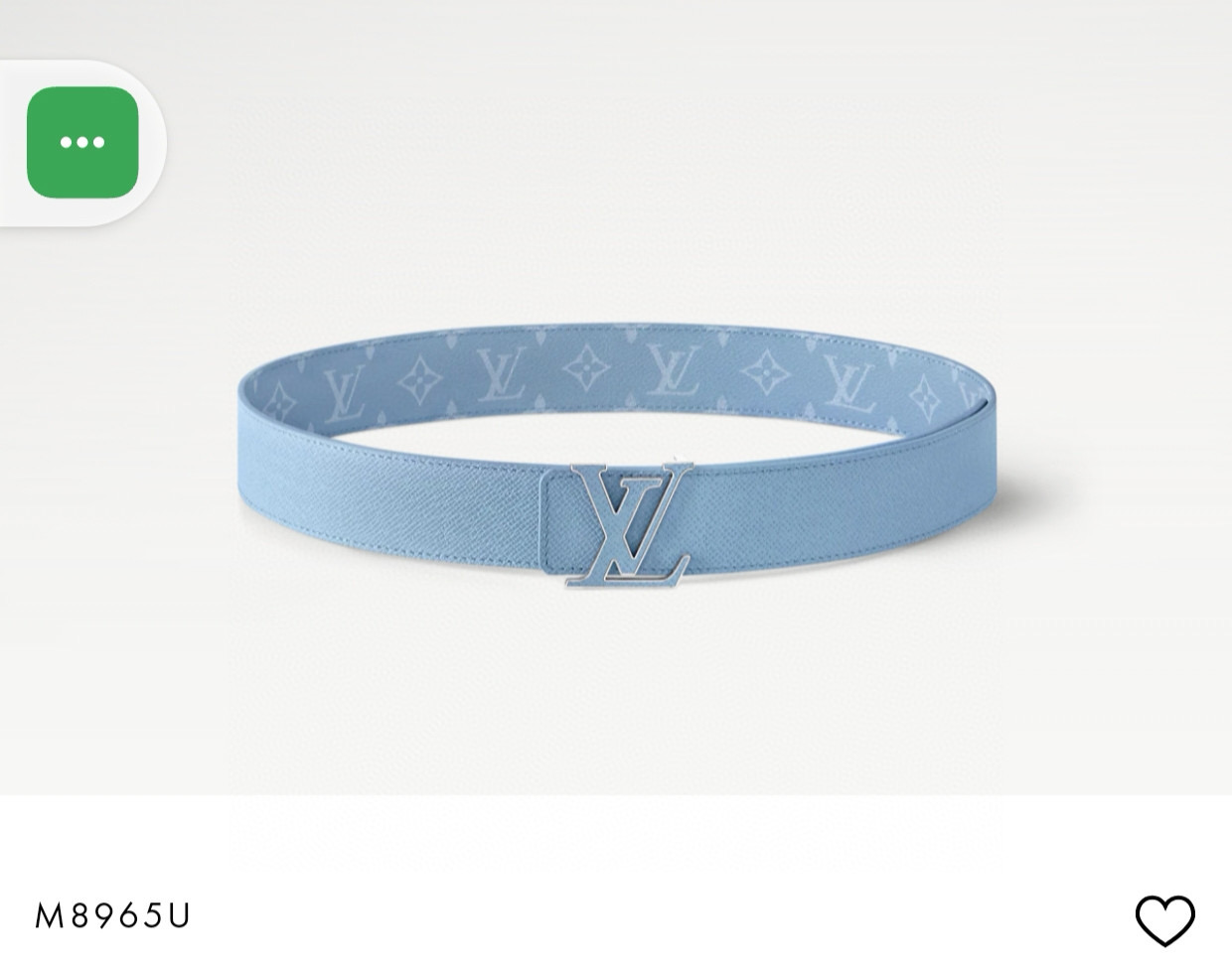 当季新款 40mm可翻转皮带在Monogram Canvas一侧和皮革背面均采用柔和的蓝色十字纹。扣件是