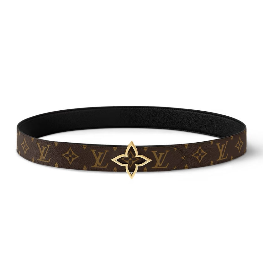 路易威登双面腰带选用 Monogram 帆布和 Monogram 压纹皮革演绎两式风尚，以宛若珠宝的柔美