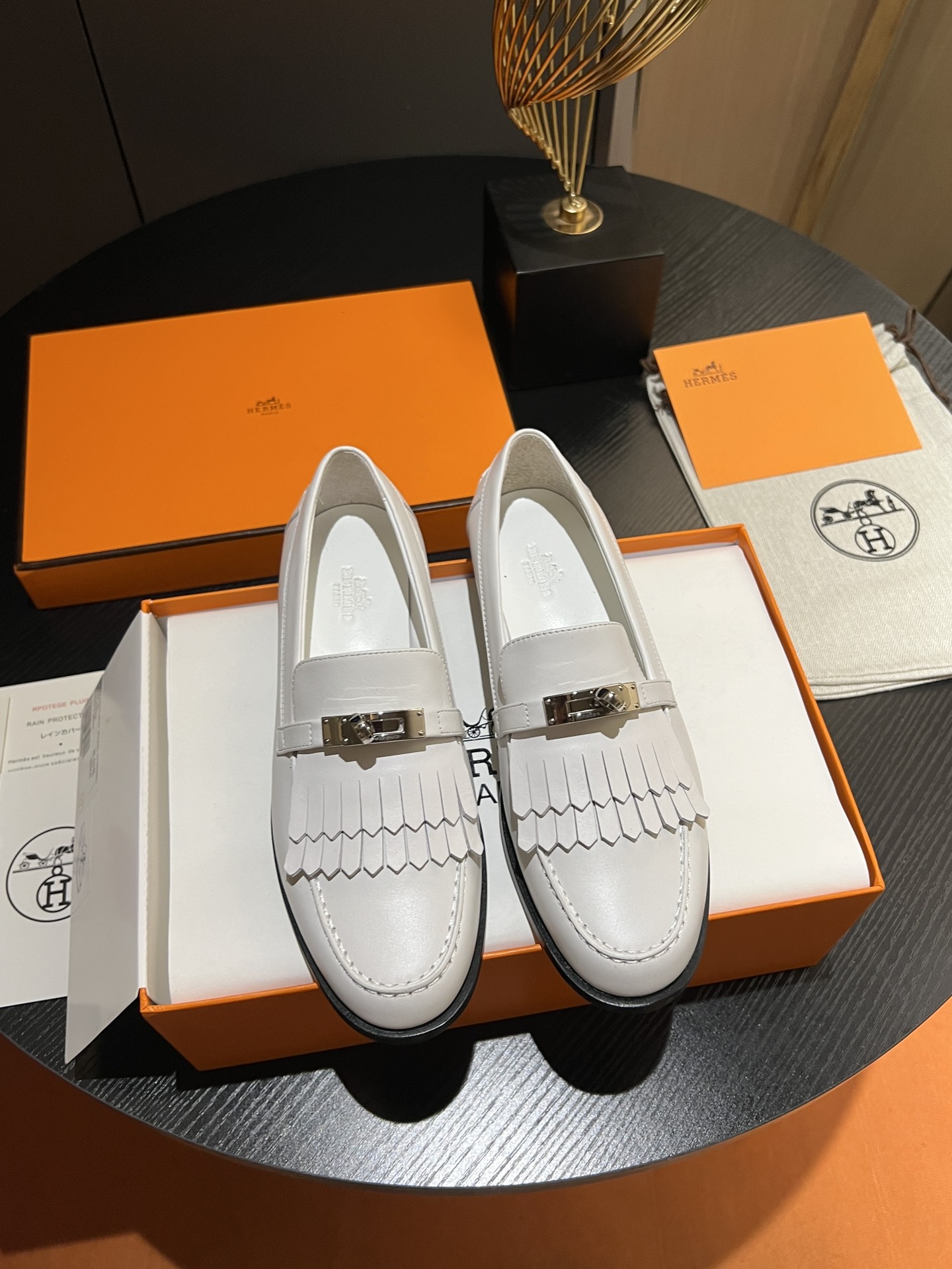 Hermes Single Layer Shoes Platinum White Sewing Calfskin Cowhide Genuine Leather Sheepskin Spring Collection