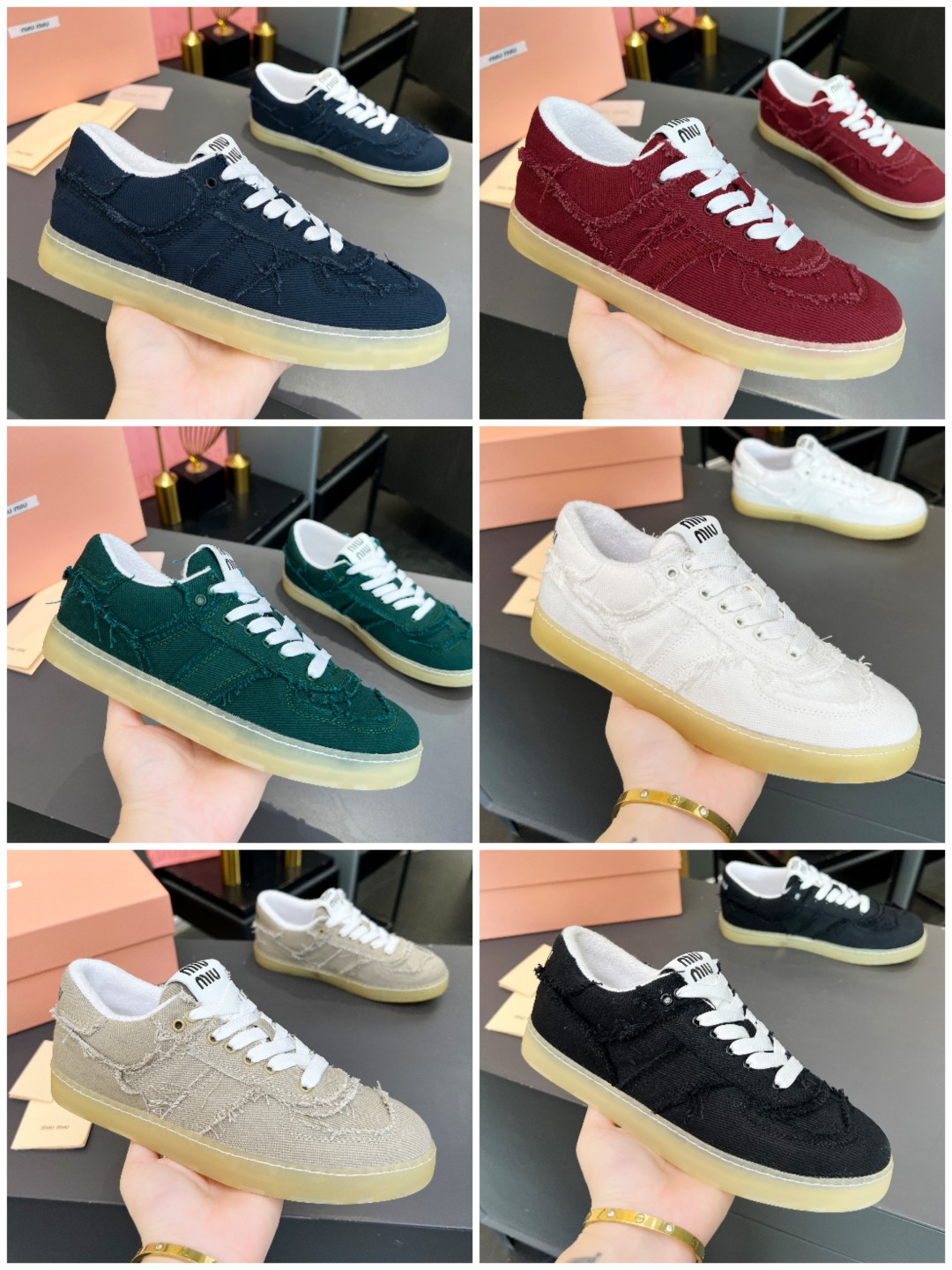 NO:164809,[Collection Picture] MiuMiu·Miu Ss25 new arrival~Latest model｜Dixun Sports Shoes The design is like a bunch of rag heads, and the feeling of sewing and repairing for another three years (pure handmade tassels) This is a retro and old tassel canvas shoes, super retro and fashionable, with coexistence of appearance and comfort!  It's easy to wear and look good, it's not worse than the NB cooperation model!  Canvas shoes worn all year round, a must-have item for trendy people!  Original purchase and development, making products. This casual sneaker reflects the unique fashion attitude of Miu Miu. The Miu Miu logo forms a sharp contrast with the unique texture of denim, highlighting the classic style. The delivery counter is exquisitely packaged. The original custom imported high-density canvas. The inner li original custom imported high-density canvas. The original open molded rubber foamed sole. The color is 6 colors. The number of codes is 35--40., Casual shoes/sneakers. Miumiu, sneakers.19860909【集合图】MiuMiu·缪缪ss25 new arrival～最新款｜德训运动鞋 设计像一堆破布头子,缝缝补补又三年的感觉（纯手工制作流苏） 这是一款复古做旧流苏帆布鞋,超级复古时髦,颜值与舒适并存！好穿又好看一点也不比NB合作款差啊！ 一年四季都穿搭的帆布鞋,潮人必备单品！ 原版购入开发 做货 这款休闲运动鞋体现了Miu Miu特有的时尚态度,Miu Miu徽标与牛仔布特有的质感形成鲜明对比,彰显经典格调 配送专柜精美包装 面料原版定制进口高密度帆布 内里原版定制进口高密度帆布 大底原版开模橡胶发泡大底 颜色6个颜色 码数35--40,,休闲鞋/运动鞋,miumiu,sneakers,Women's Shoes