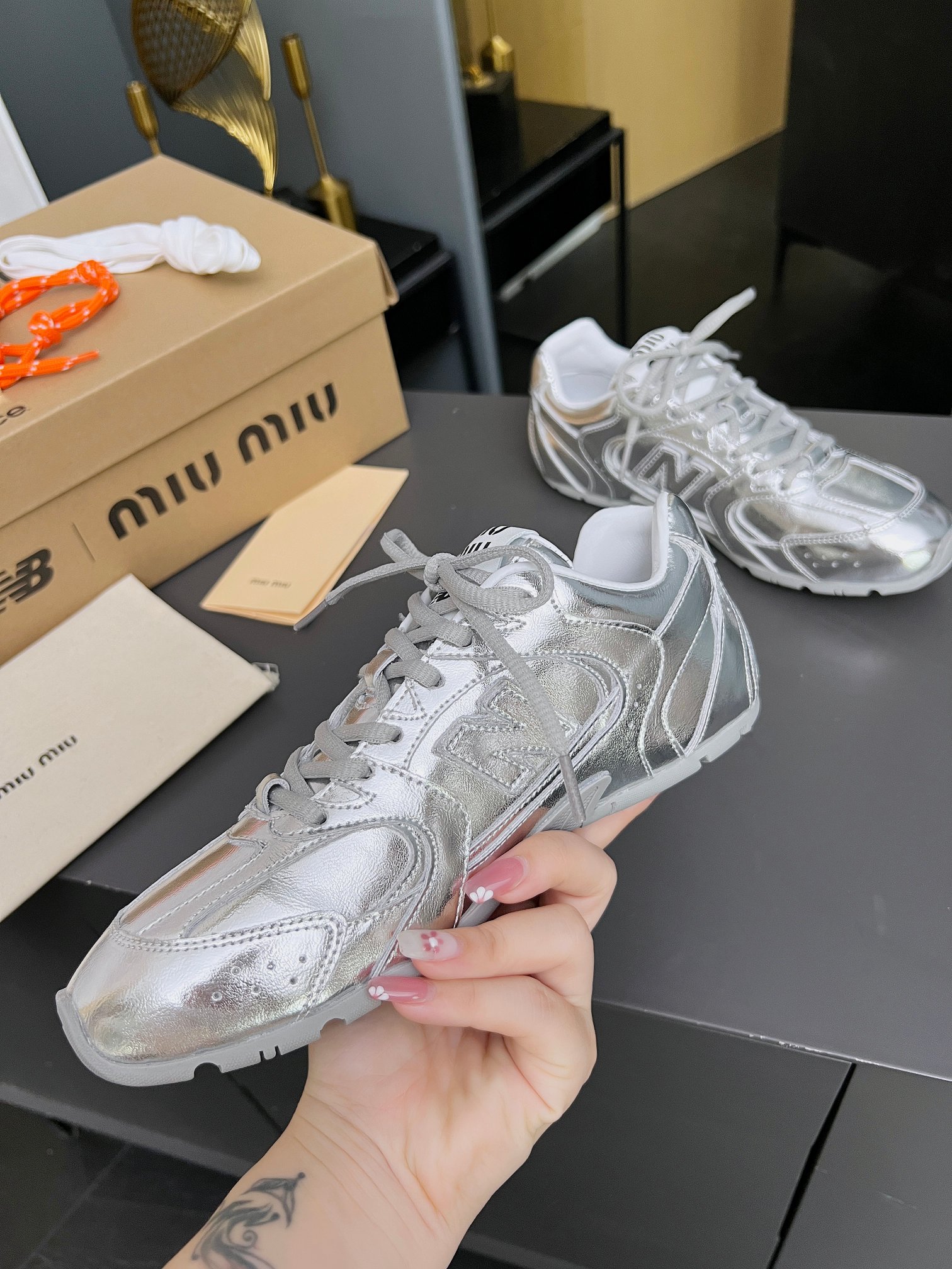 Miu Miu x New Balance 530 Silver Leather Sneakers Designer Shoes 9 a1719220789755 6821