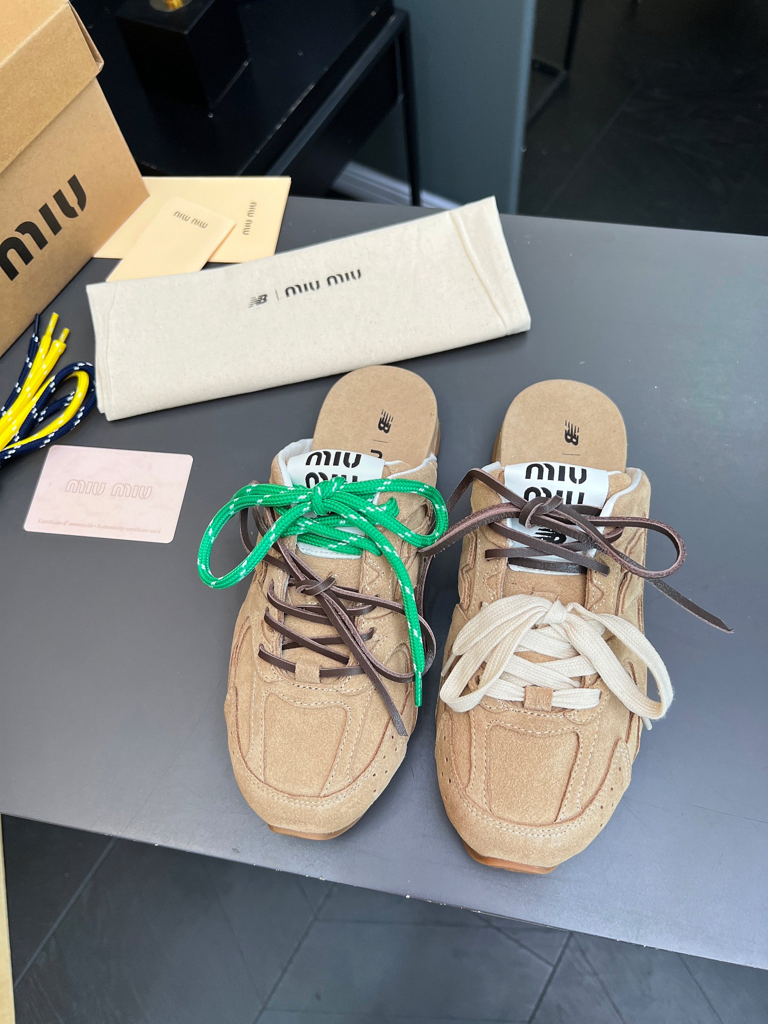 Miu Miu x New Balance 530SL Leather Slides Sneakers Brown Beige 3 a1725896169659 0700
