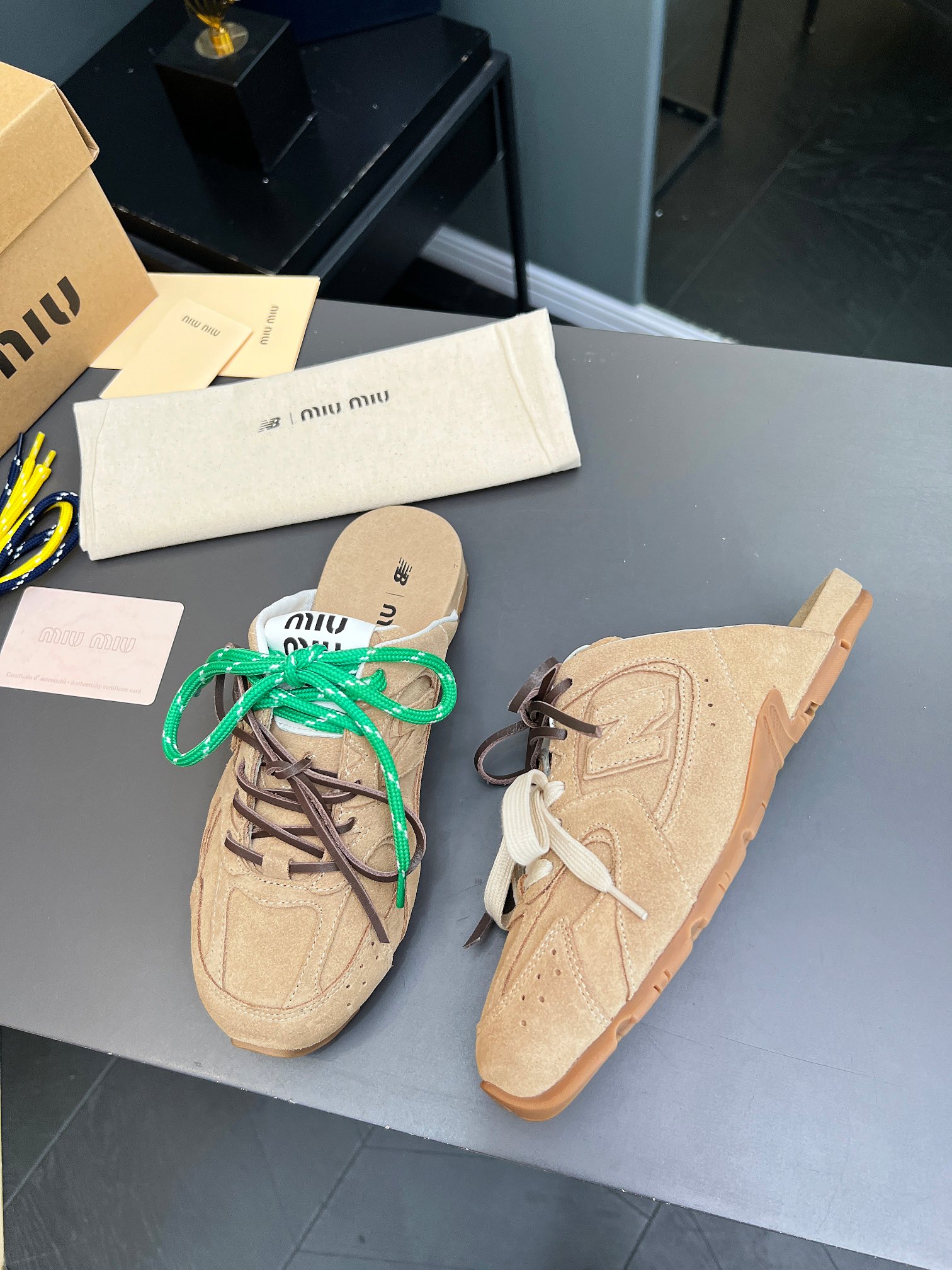 Miu Miu x New Balance 530SL Leather Slides Sneakers Brown Beige 4 a1725896169718 3555