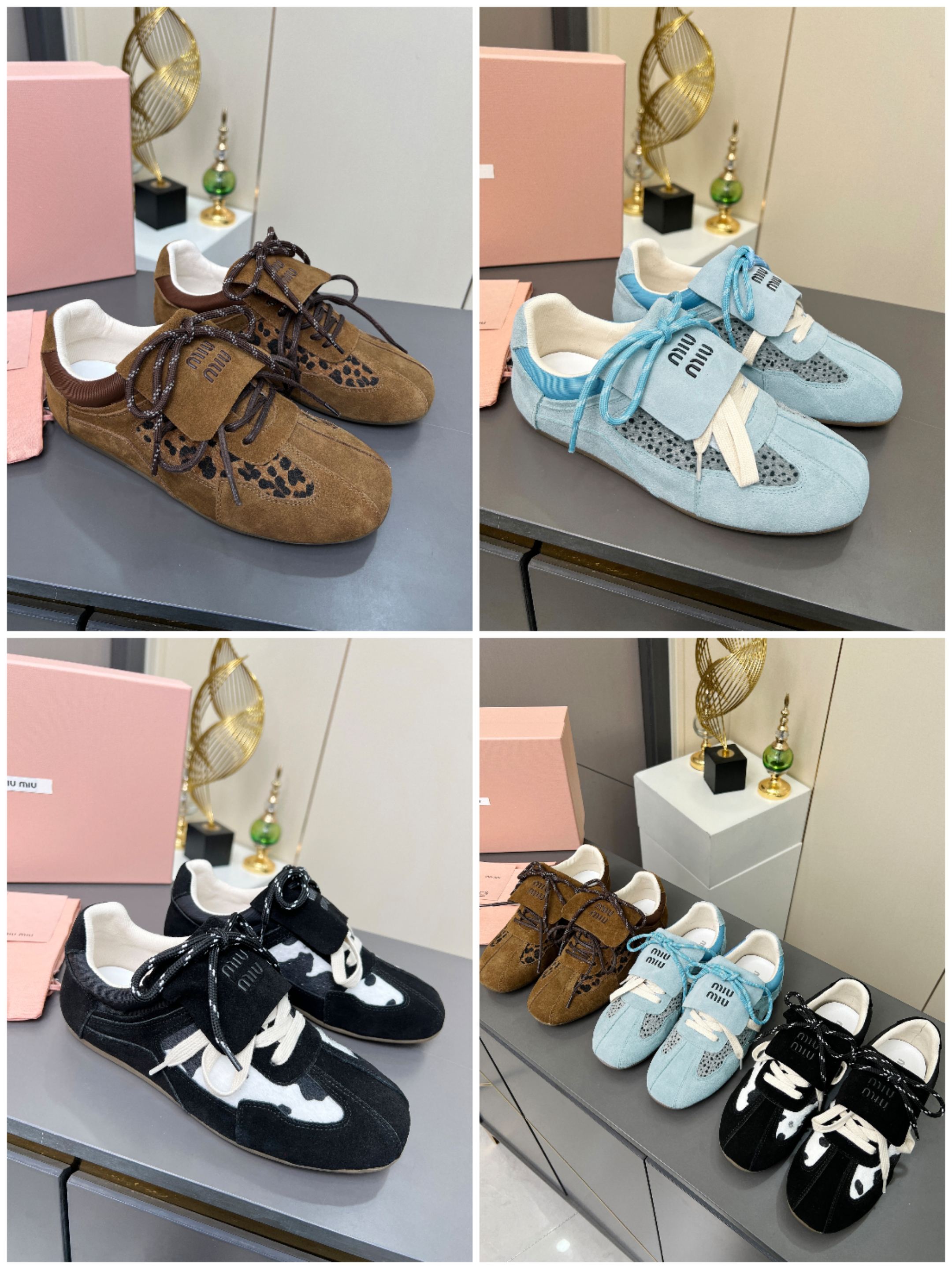 NO:164807,[Collection Photo] MiuMiu·Miu Miu's latest show style in early spring, casual sports shoes, Forrest Gump shoes, Deshu shoes. This series is so girly. This series is really beautiful. The Oxford thin-soled design is super light and comfortable to wear, and it is not tired of walking. It looks good and fashionable... This year's Miu has started to have a cheat, and everyone is very beautiful!  Close-up of details from the Miu Miu series, the fabric is made of deer-skin spliced ​​horse hair, the trend elements of the new season and the concept of the love at the moment, the multi-dimensional collision, conveying the modern style simple and high-end style. It is easy to match, and it looks good no matter how you wear it this spring and summer fashion favorite. The fabric is imported deer-skin spliced ​​horse hair, the inner lining is original breathable and brie, the original wear-resistant rubber sole, the size 35--40,, casual shoes/sports shoes, miumiu, sneakers19860909【集合图】MiuMiu·缪缪早春最新走秀款 休闲 运动鞋 阿甘鞋 德训鞋 缪缪这一款也太少女了吧这系列真的太好看了,牛津薄底的设计,上脚超级轻便舒服,暴走不累 好看又时尚……今年的Miu开了挂啦每个都特别好看！来自Miu Miu系列的细节特写,面料釆用鹿皮拼接马毛,新季的潮流要素与此刻挚爱的概念,多元对撞,传达现代风格简约高级 随意搭配,怎么穿都好看今春夏时髦精最爱 面料进口鹿皮拼接马毛 内里原版透气布里 大底原版耐磨橡胶鞋底 码数35--40,,休闲鞋/运动鞋,miumiu,sneakers,Women's Shoes