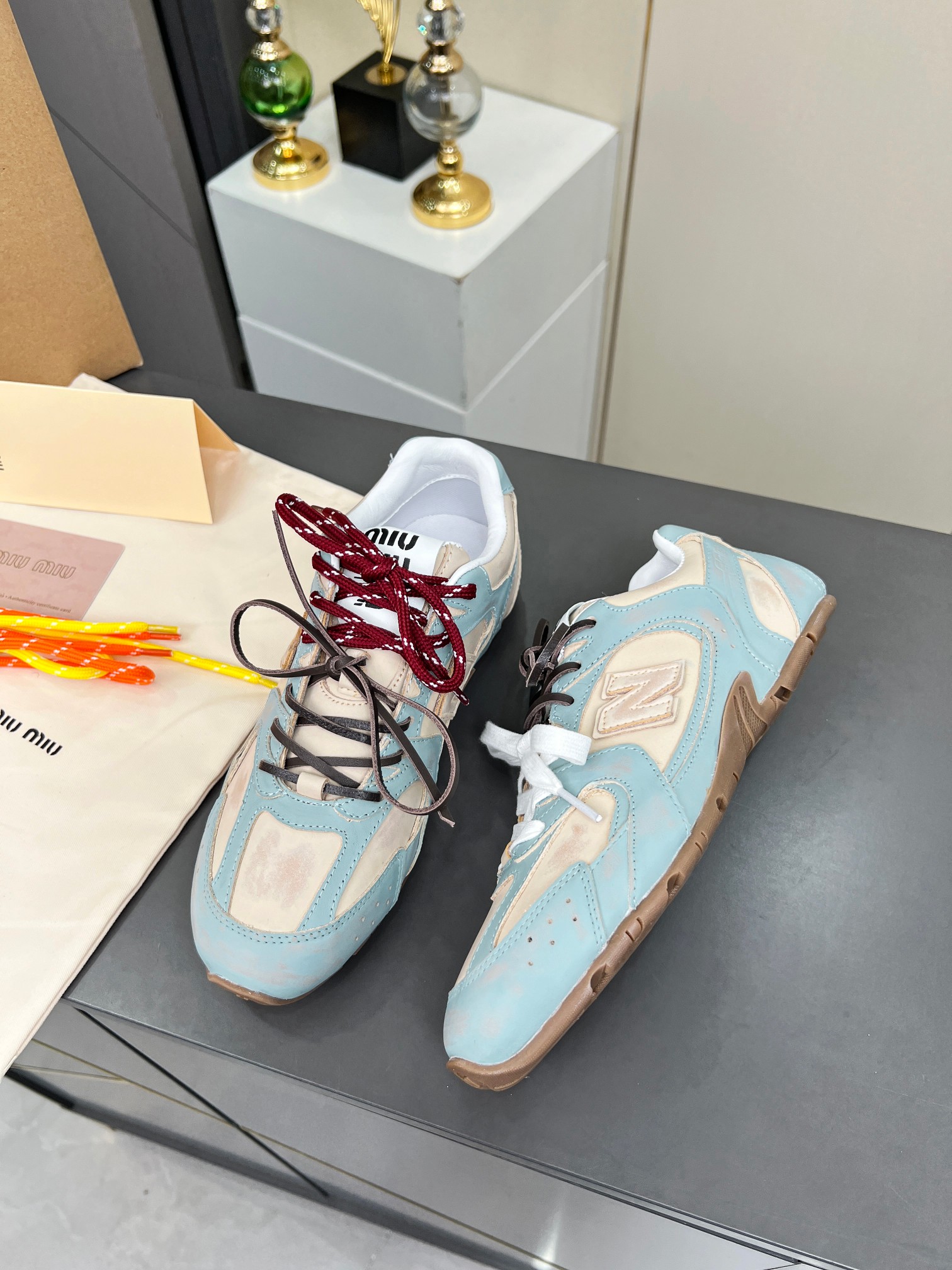 Miu Miu x New Balance 530 Sneakers - Light Blue & Beige Leather, Couple Style 4 a1743980640035 5387