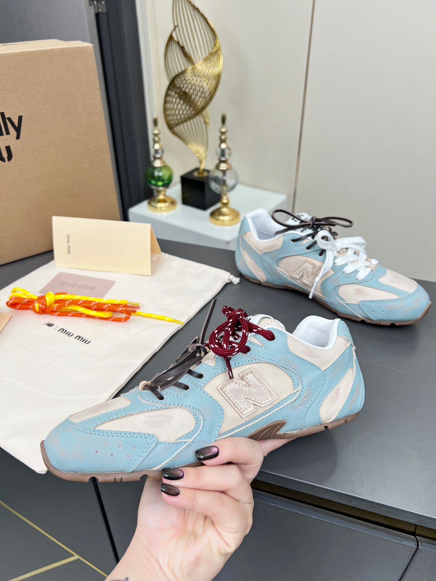 Miu Miu x New Balance 530 Sneakers - Light Blue & Beige Leather, Couple Style 5 a1743980640086 4613