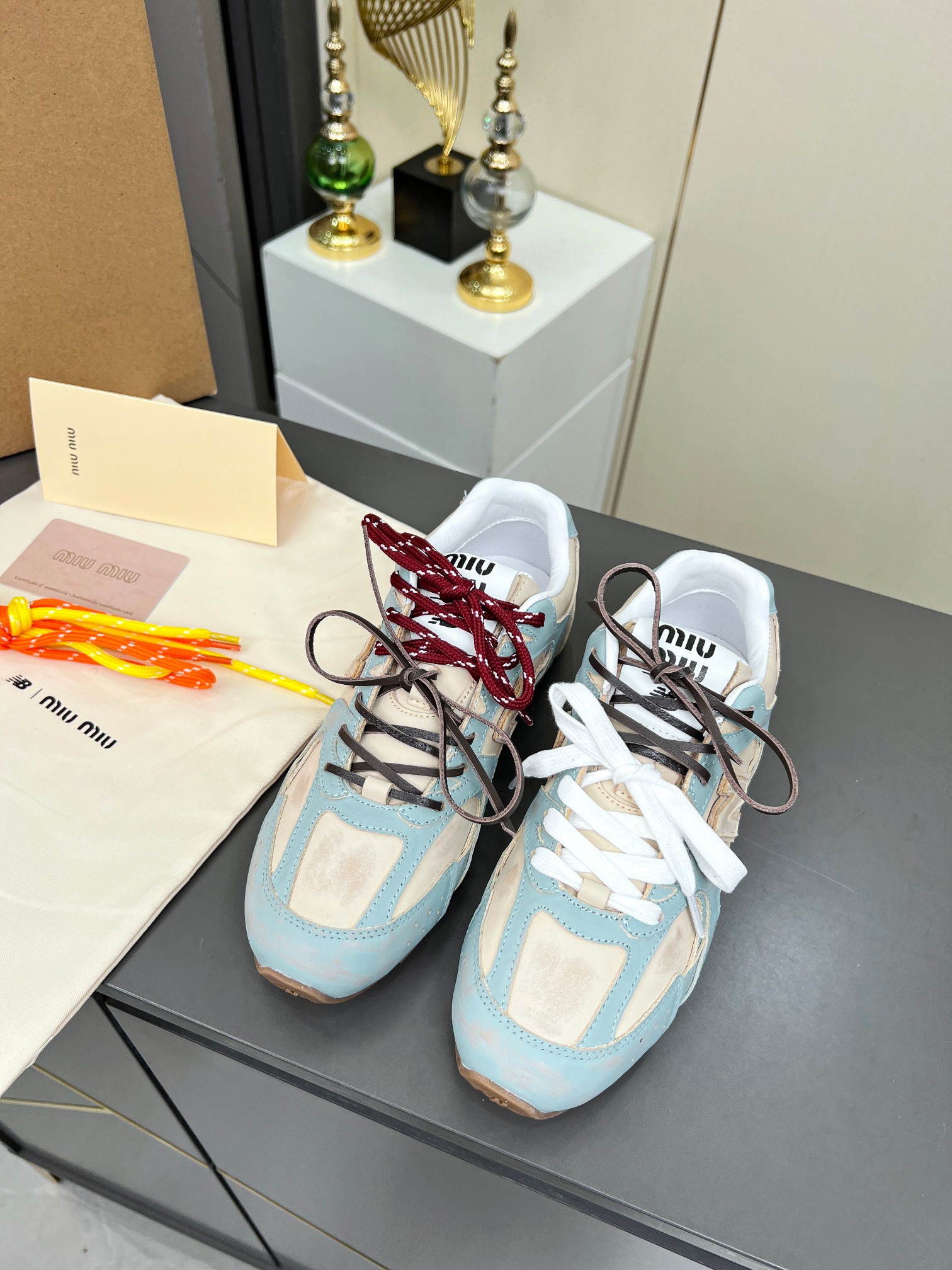 Miu Miu x New Balance 530 Sneakers - Light Blue & Beige Leather, Couple Style 3 a1743980640109 4355