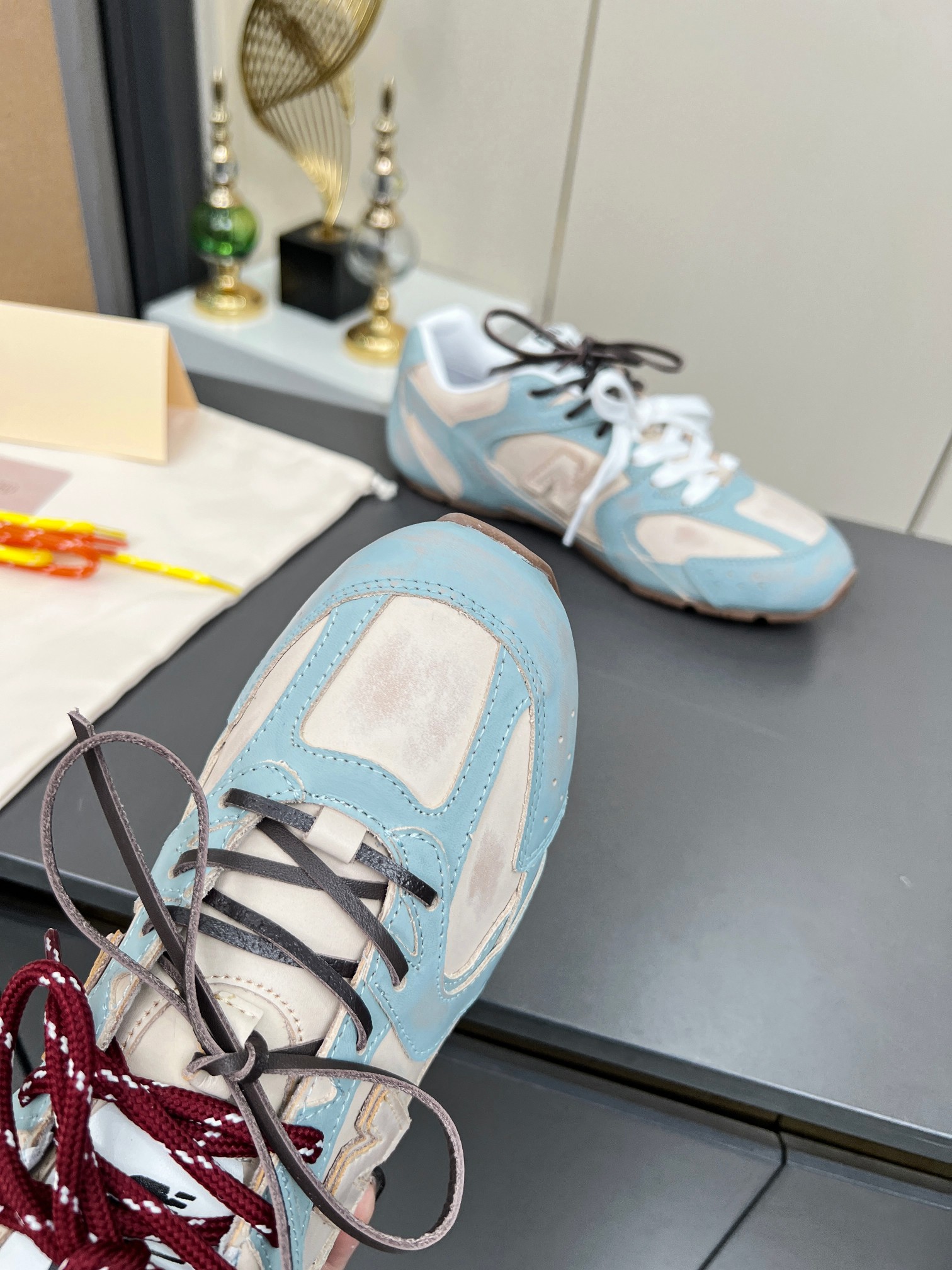 Miu Miu x New Balance 530 Sneakers - Light Blue & Beige Leather, Couple Style 7 a1743980642427 0320