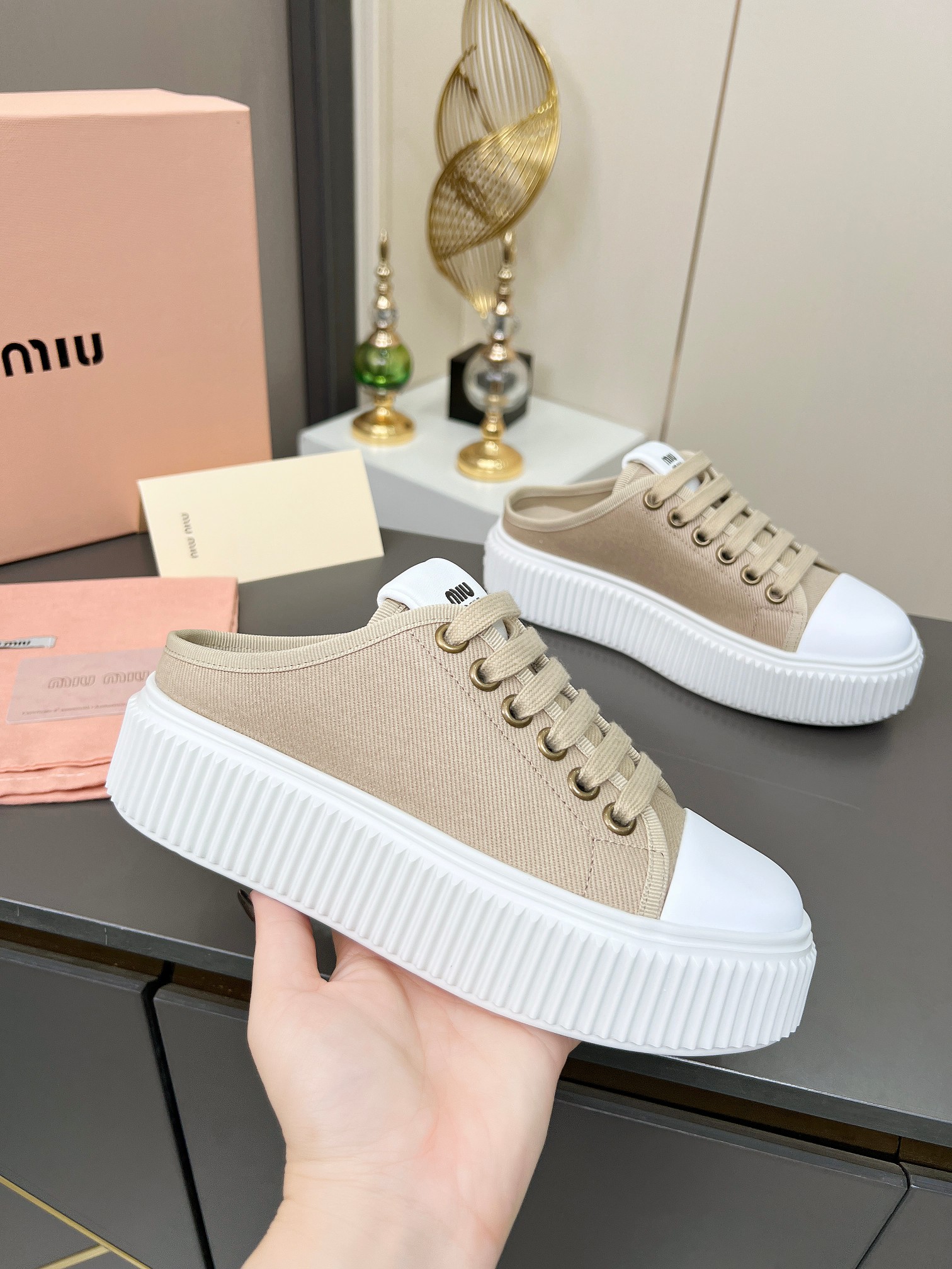 Miu Miu Women's Canvas Platform Sneakers, Casual Lace-Up Shoes 2 a1744307408896 0774