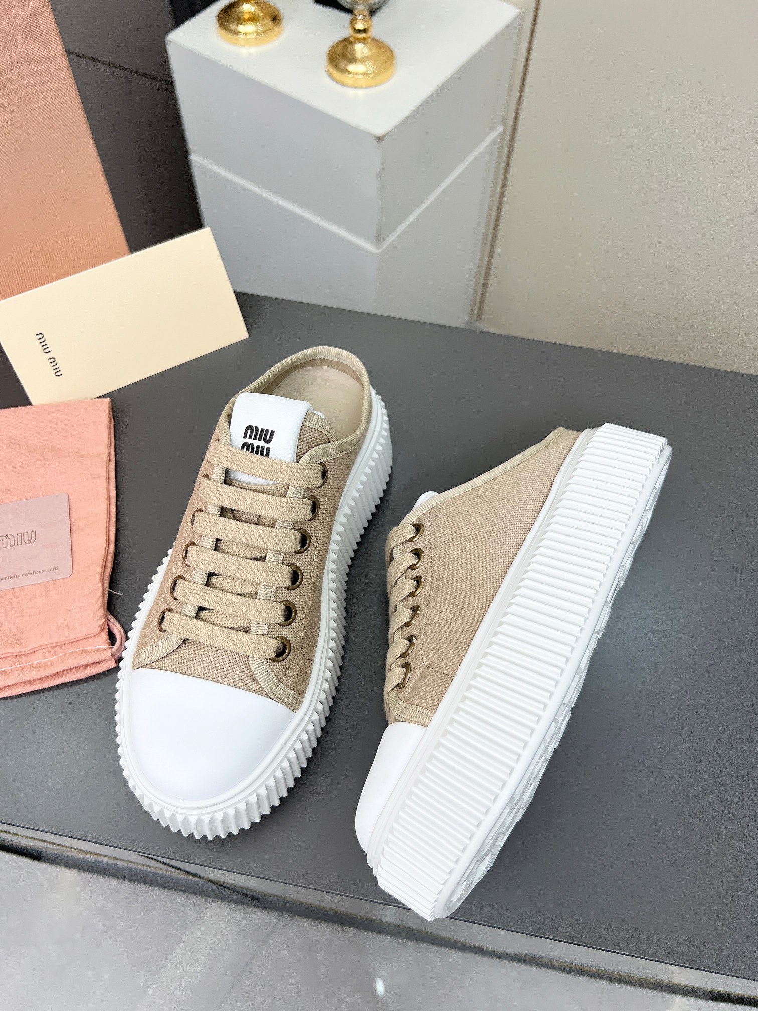 Miu Miu Women's Canvas Platform Sneakers, Casual Lace-Up Shoes 5 a1744307409029 3336