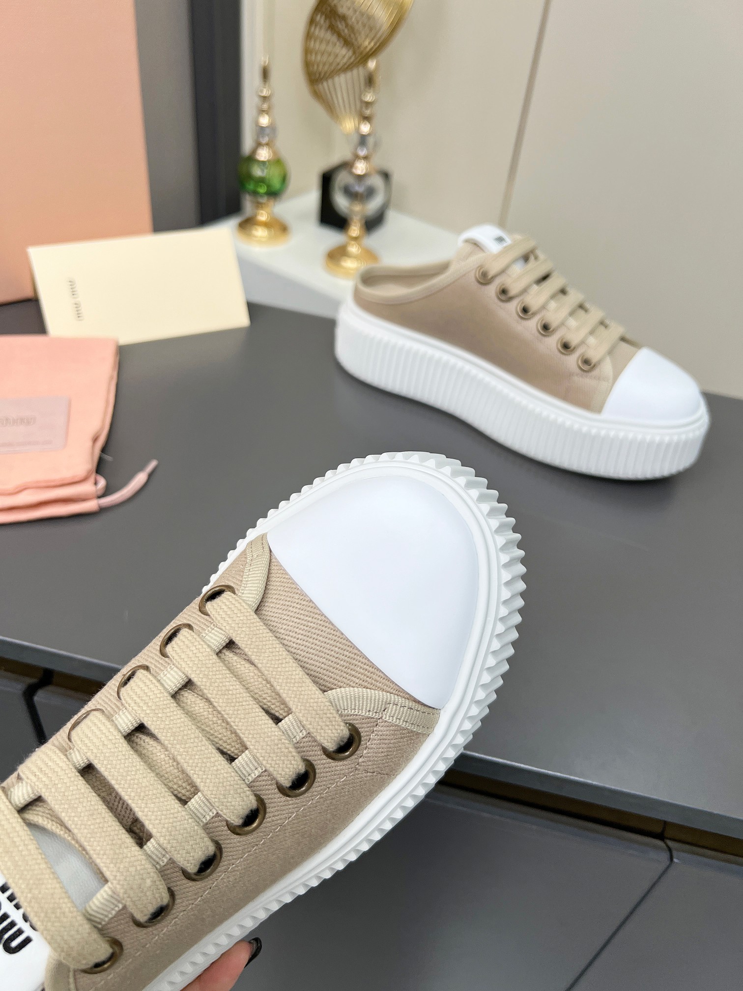 Miu Miu Women's Canvas Platform Sneakers, Casual Lace-Up Shoes 8 a1744307413021 3060