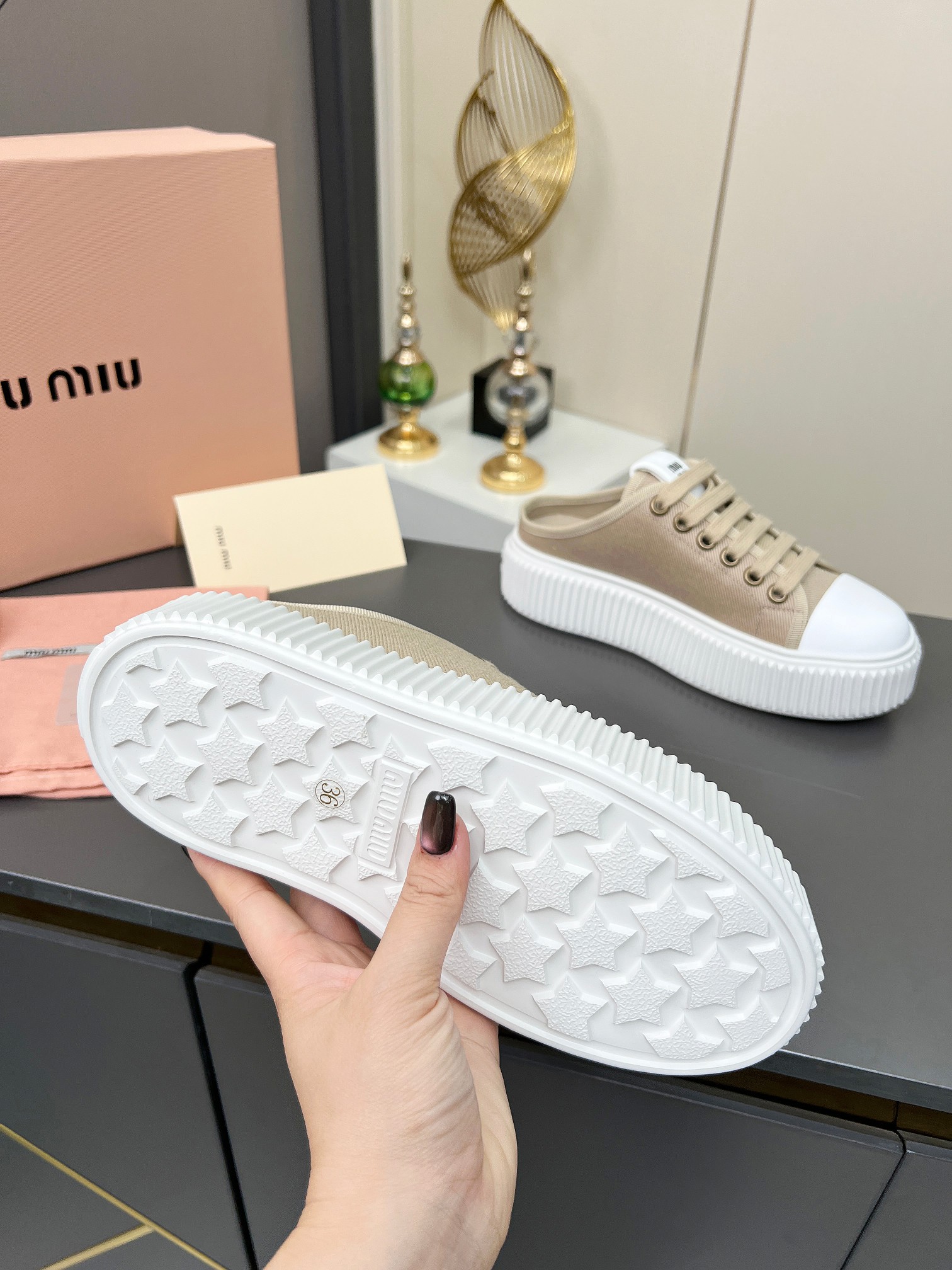 Miu Miu Women's Canvas Platform Sneakers, Casual Lace-Up Shoes 7 a1744307413168 2532
