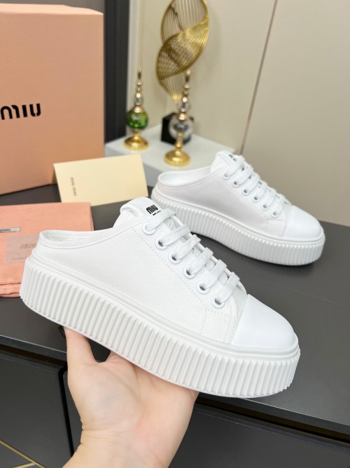 Miu Miu Women's White Canvas Platform Sneakers, Lightweight & Comfortable