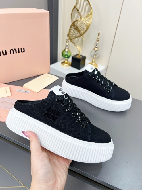 Miu Miu Women's Platform Canvas Sneakers/Slides Lightweight Elevated Style 1 Miu Miu Women's Platform Canvas Sneakers/Slides Lightweight Elevated Style