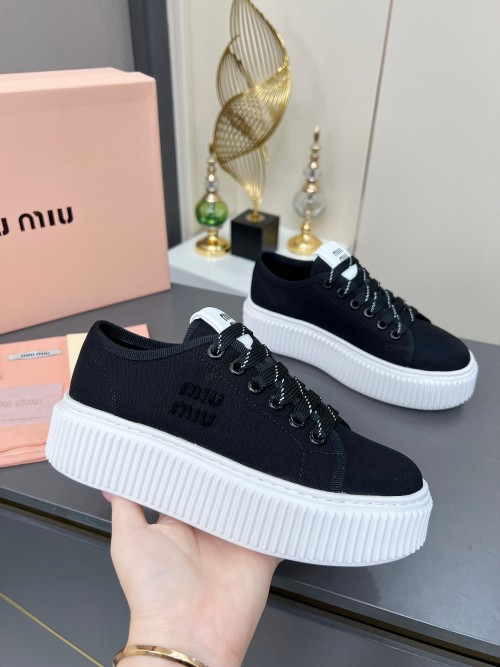 Miu Miu Women's Platform Sneakers Lightweight Canvas Shoes - Black & White 1 Miu Miu Women's Platform Sneakers Lightweight Canvas Shoes - Black & White