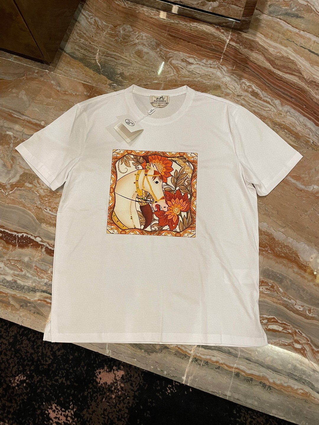 Hermes Vêtements T-Shirt Réplique de concepteur qualité supérieure
 Noir Blanc Hommes Coton mercerisé Fashion Manches courtes