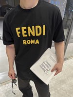 Find replica
 Fendi Clothing T-Shirt Top Designer Black Cotton Spring/Summer Collection Short Sleeve