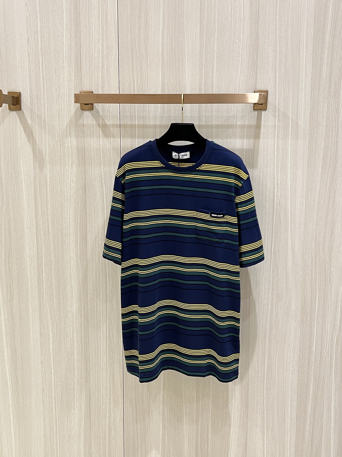 Miu Miu Striped Knitted T-Shirt | Colorful Jacquard Short Sleeve Top