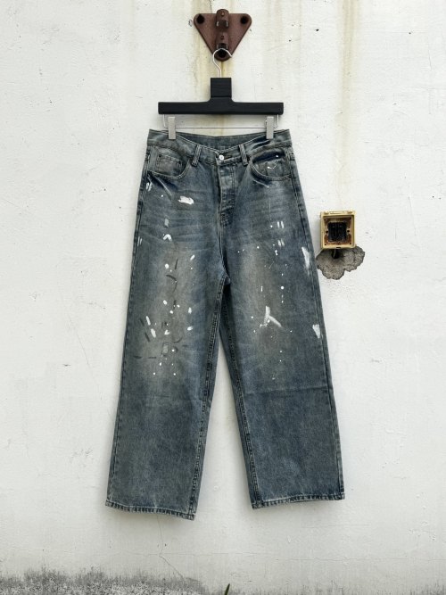 Acne Studios 24SS Washed Ink Splatter Denim Jeans Distressed Loose Fit