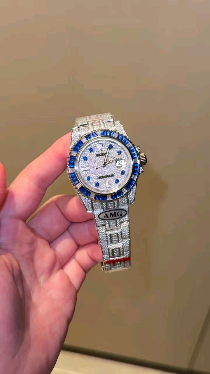 Rolex Submariner Watch Blue Green Set With Diamonds Silica Gel