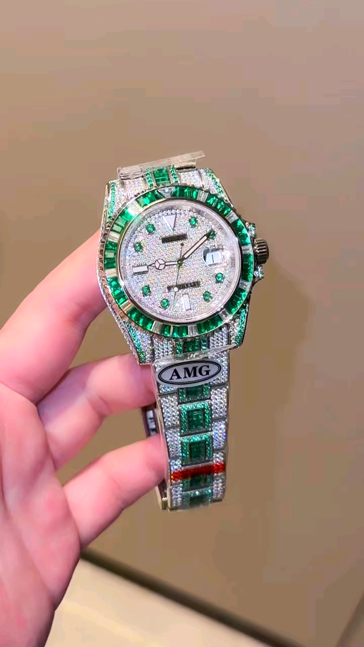 Rolex Submariner Watch Blue Green Set With Diamonds Silica Gel
