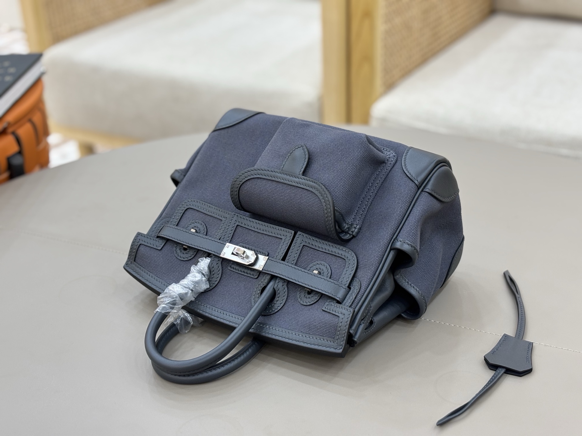 Hermes Cargo Birkin Navy canvas with leather trim 25cm everyday