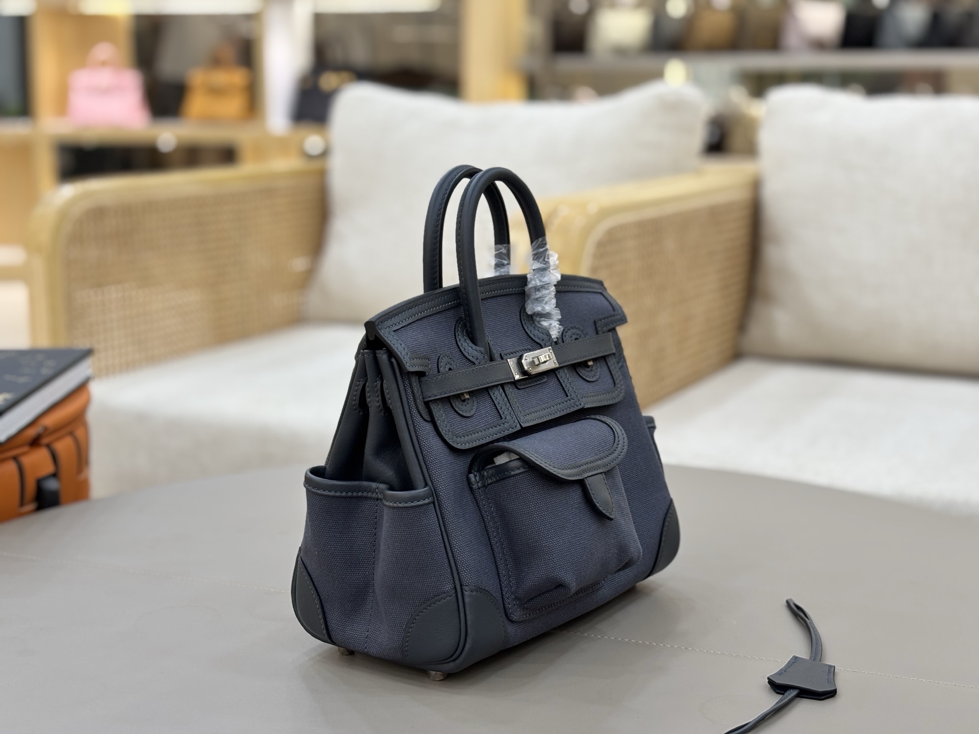 Hermes Cargo Birkin Navy canvas with leather trim 25cm everyday