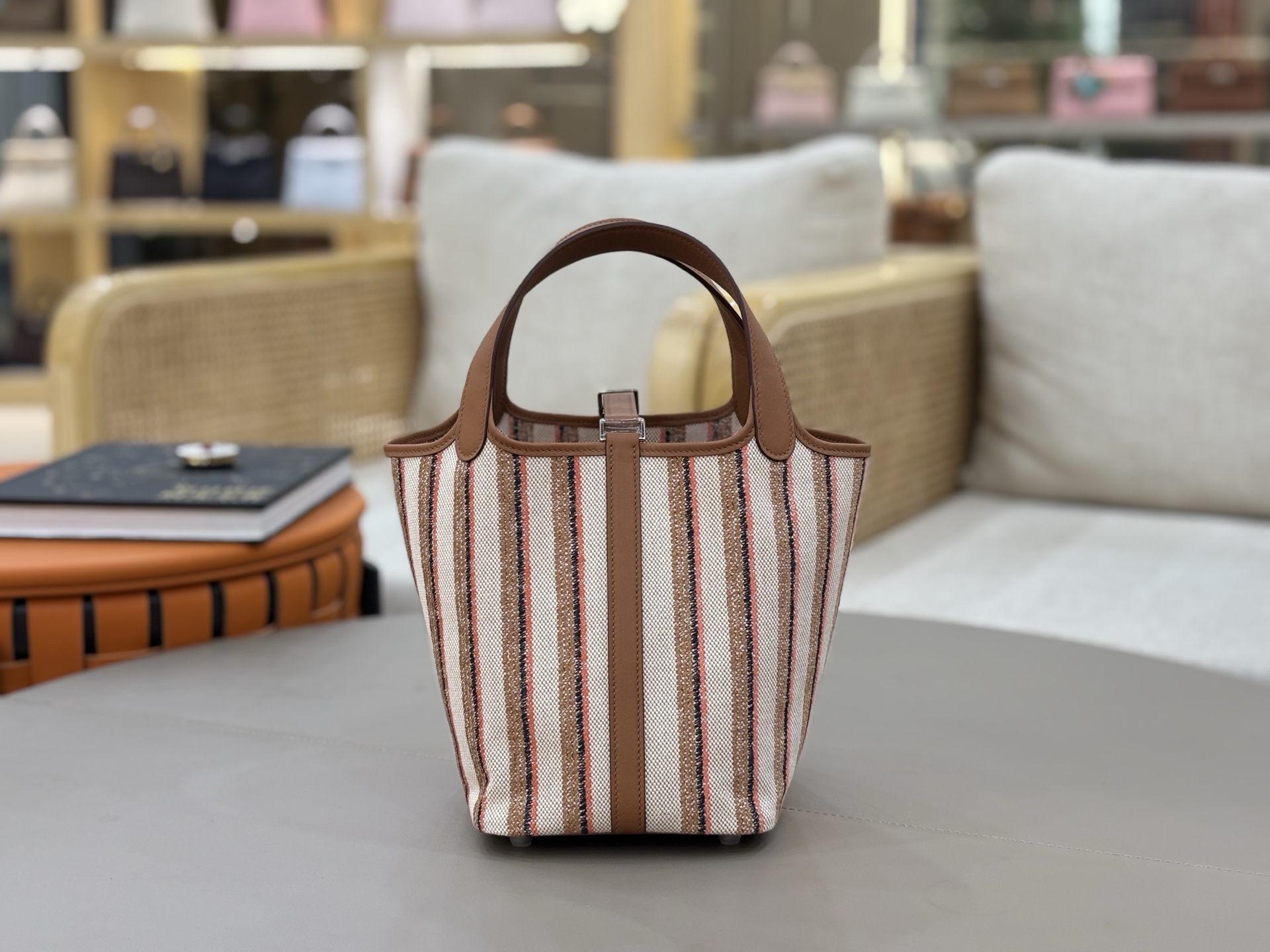 Striped Embroidered Bucket Bag, Gold Brown, Trendy 2025 Design, Cute Style 3 i1750080891715 3658 0 2