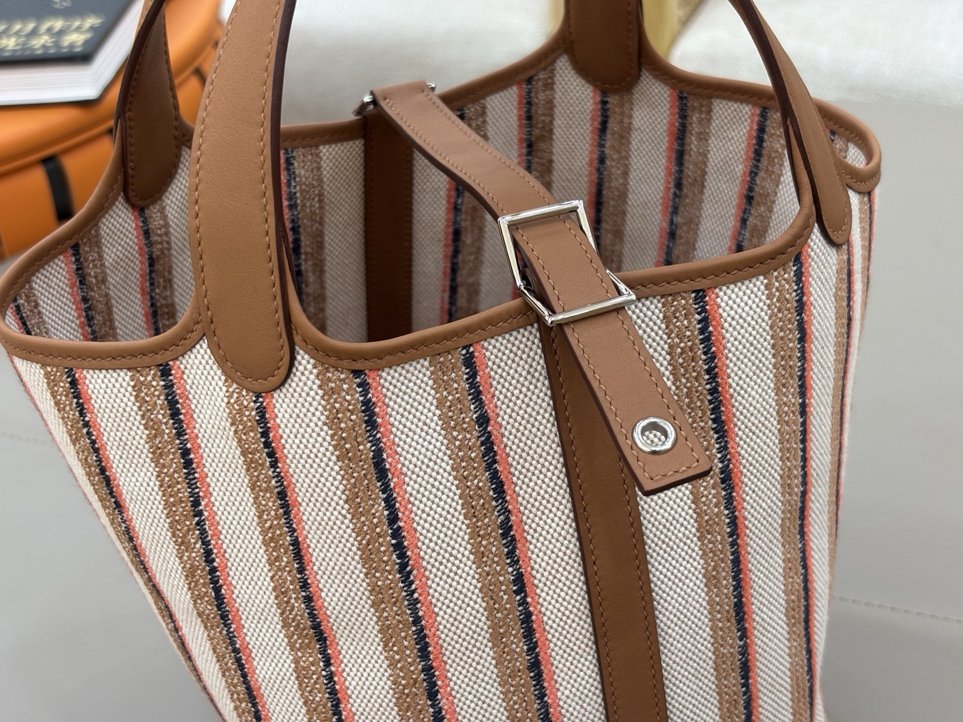 Striped Embroidered Bucket Bag, Gold Brown, Trendy 2025 Design, Cute Style 7 i1750080891771 4363 0 6