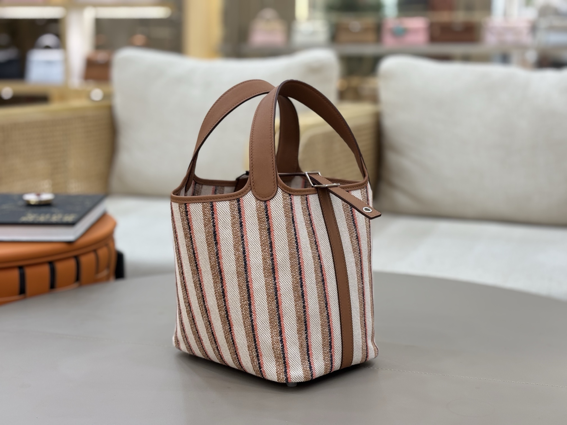 Striped Embroidered Bucket Bag, Gold Brown, Trendy 2025 Design, Cute Style 2 i1750080892944 3353 0 1
