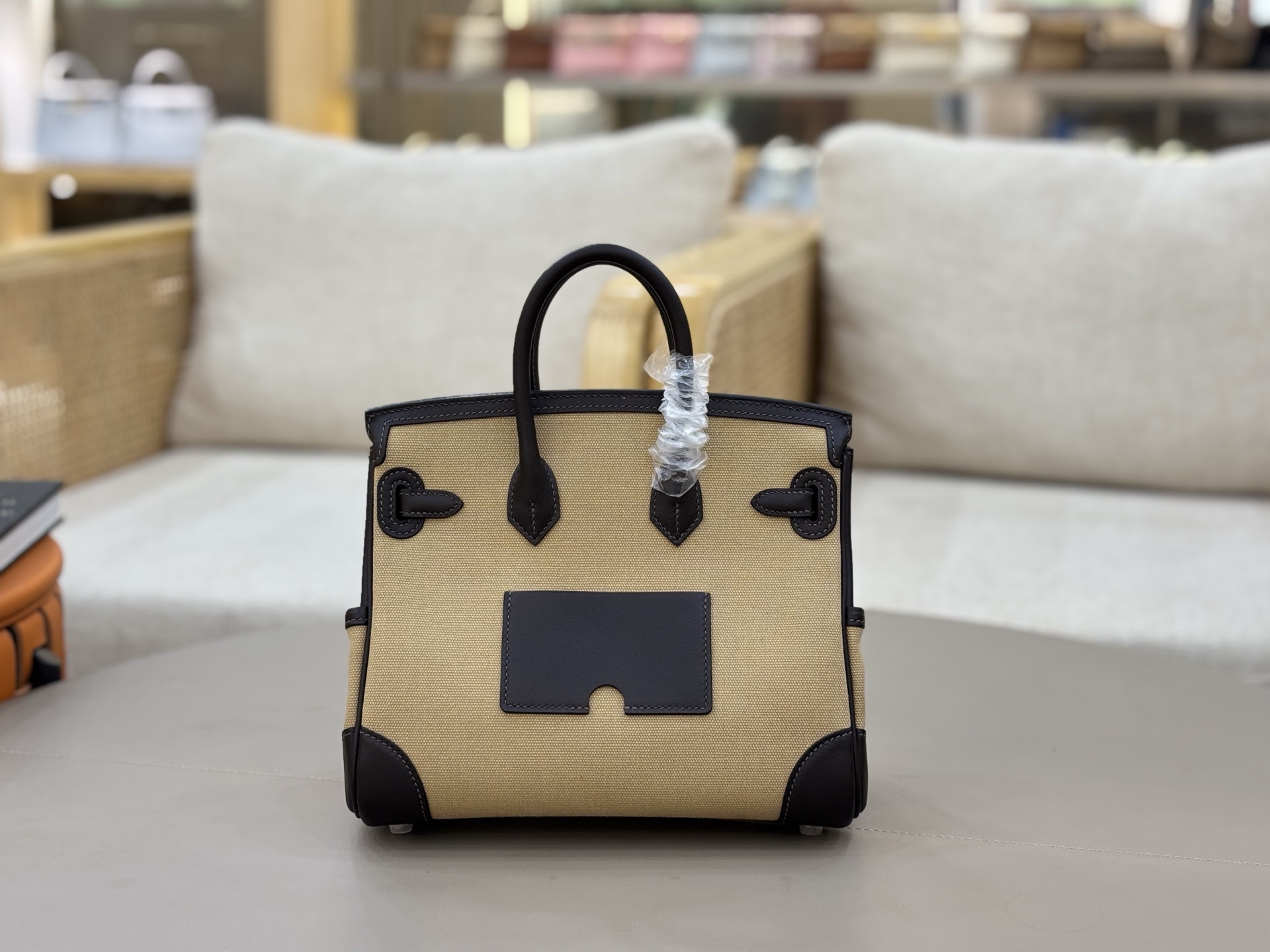 Hermes Cargo 25 Beige canvas and dark brown leather 25cm handbag everyday