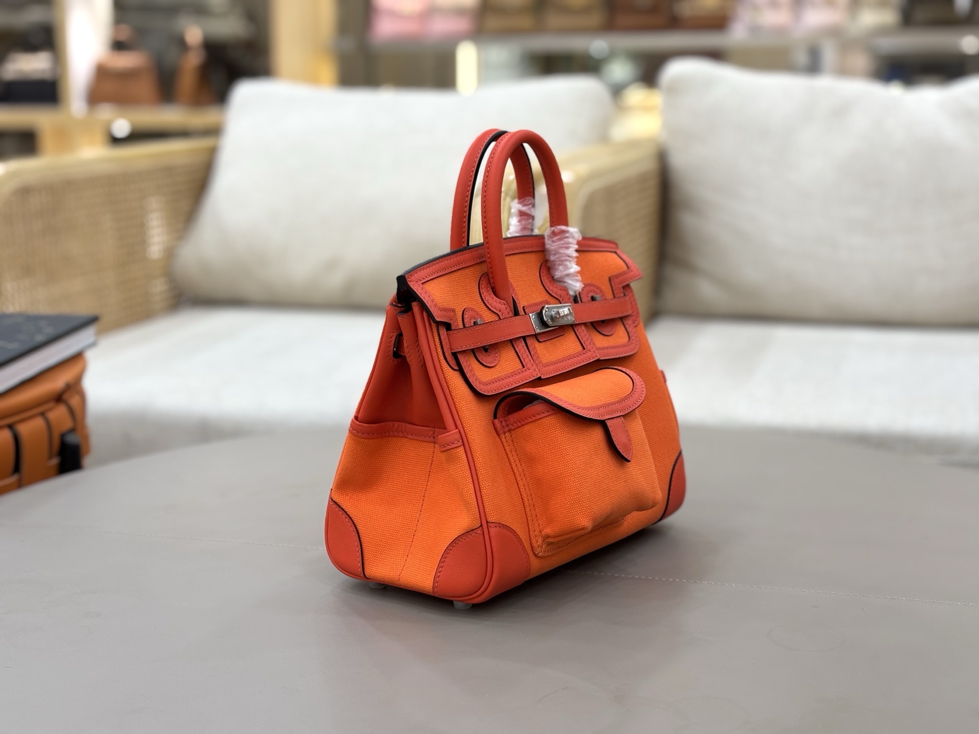 Hermes Cargo Birkin 25 Orange canvas with red leather trim 25cm everyday