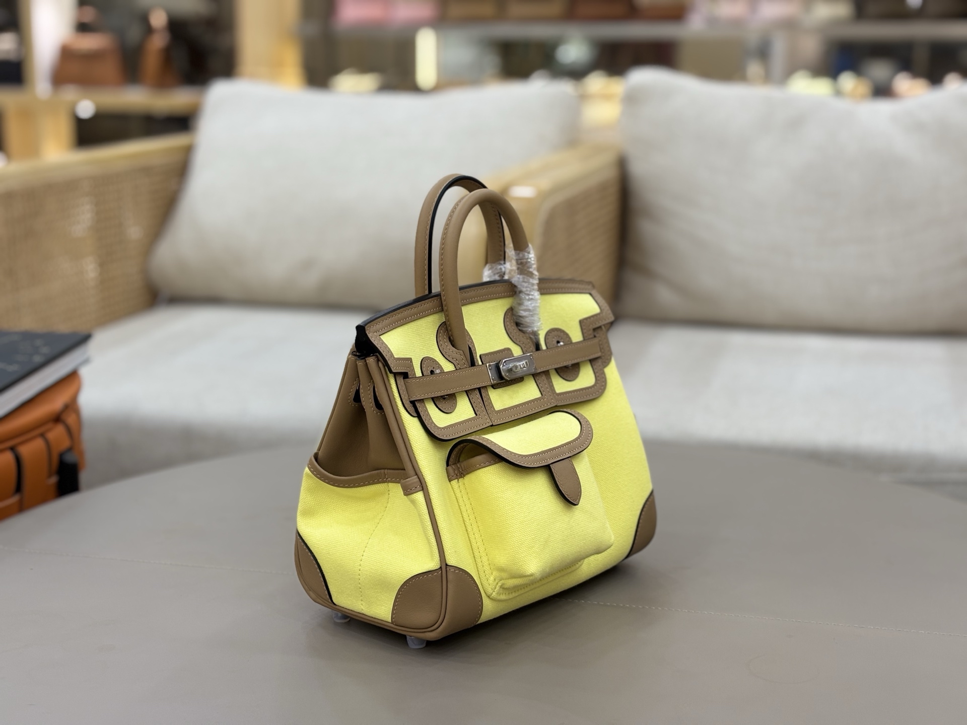 Hermes Cargo Birkin 25 Yellow canvas with tan leather 25cm everyday