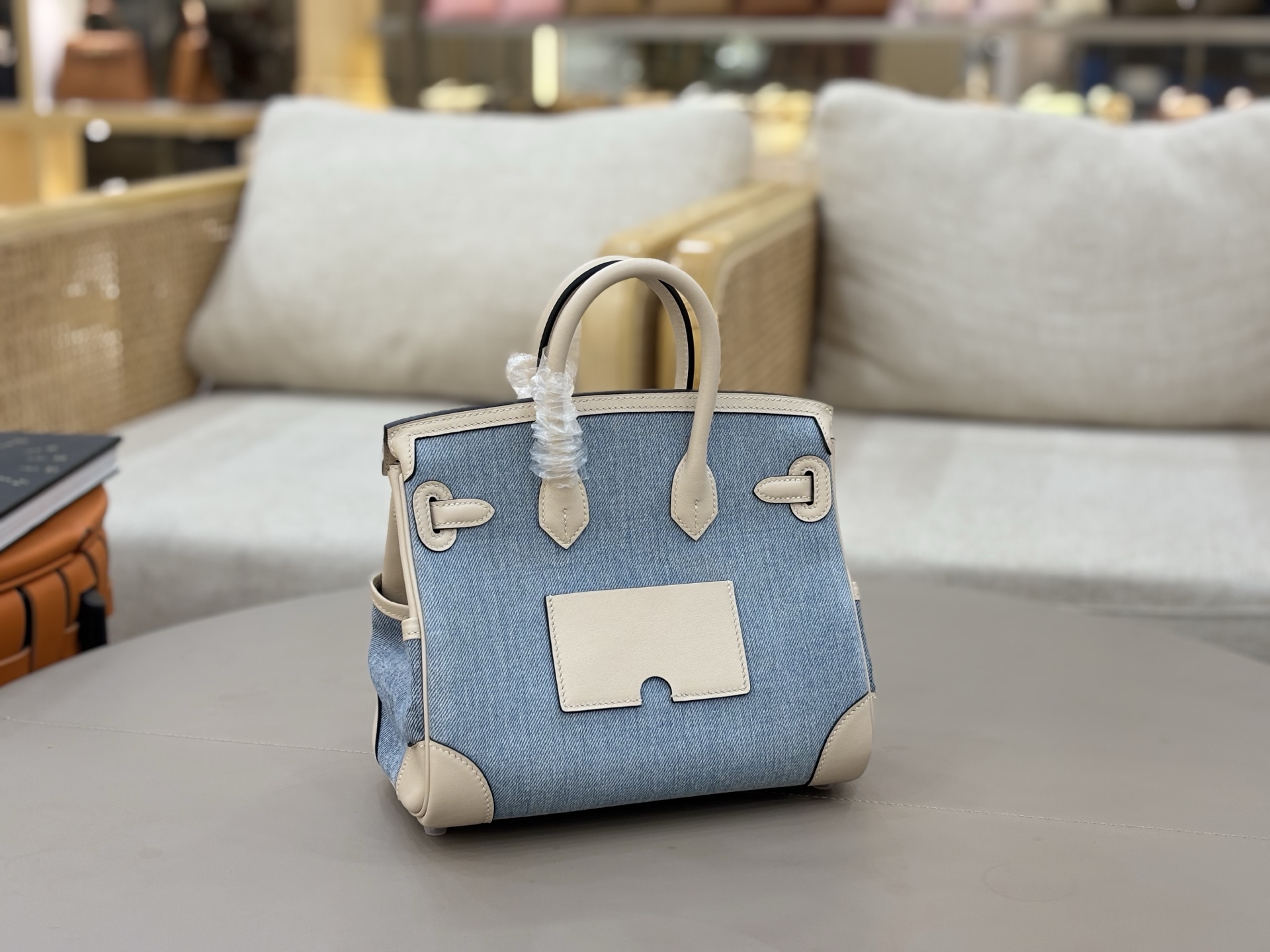 Hermes Cargo 25 Blue denim and beige 25cm handbag everyday