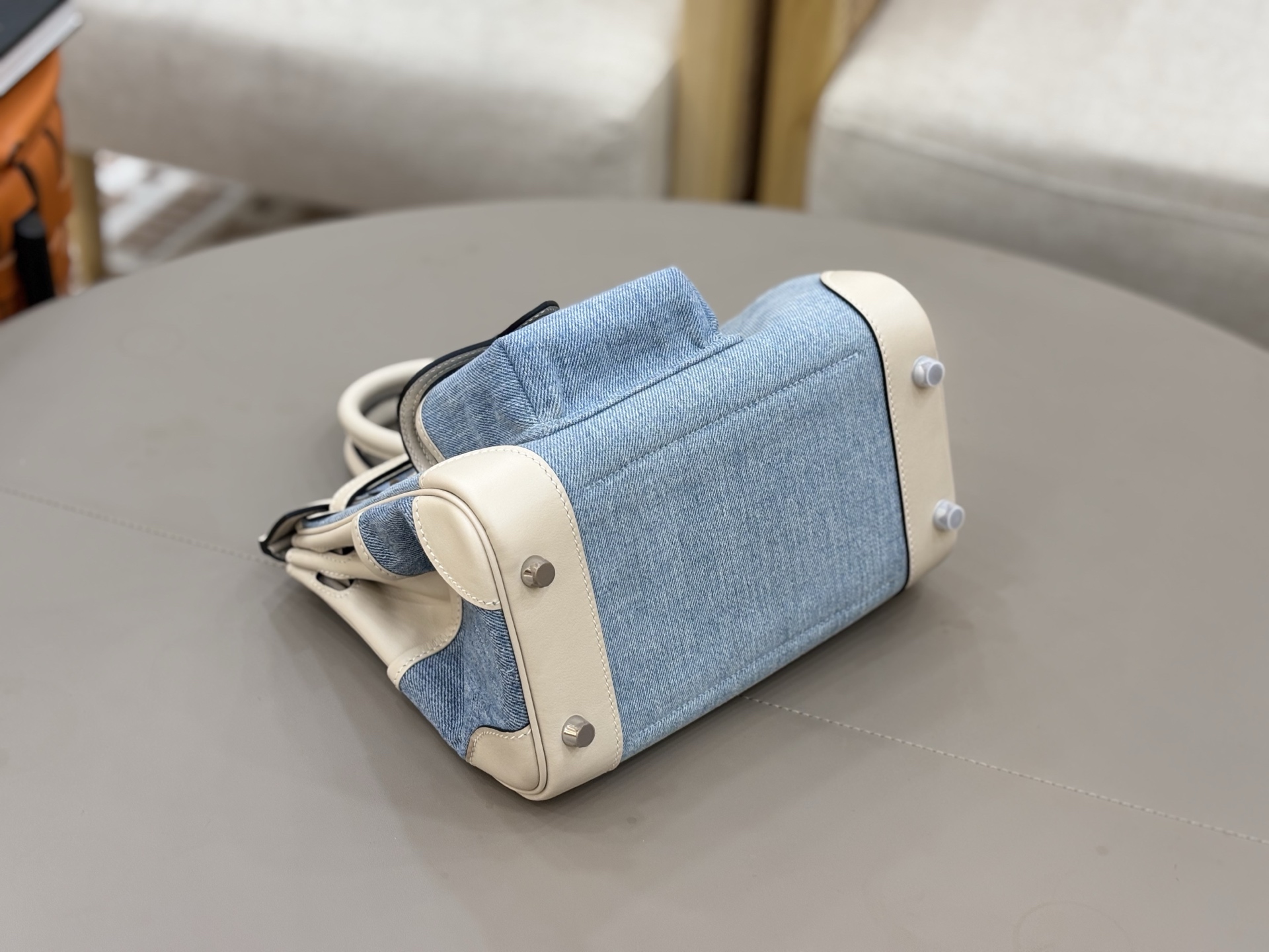 Hermes Cargo 25 Blue denim and beige 25cm handbag everyday