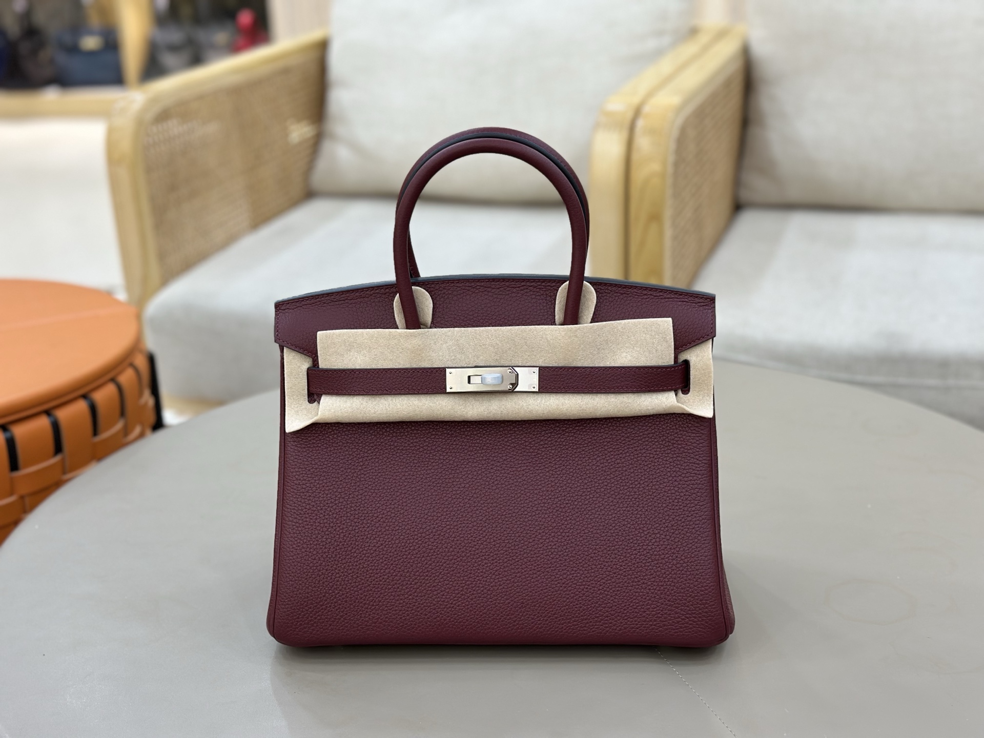 NO:919409,Platinum birkin 25cm togo leather, fully hand-sewn with wax thread, Bordeaux red, Hermes, Hermes, Hermes,19860909铂金birkin25cm togo皮 全手工蜡线缝制 波尔多红,爱马仕,hermes,Hermes,,Bag