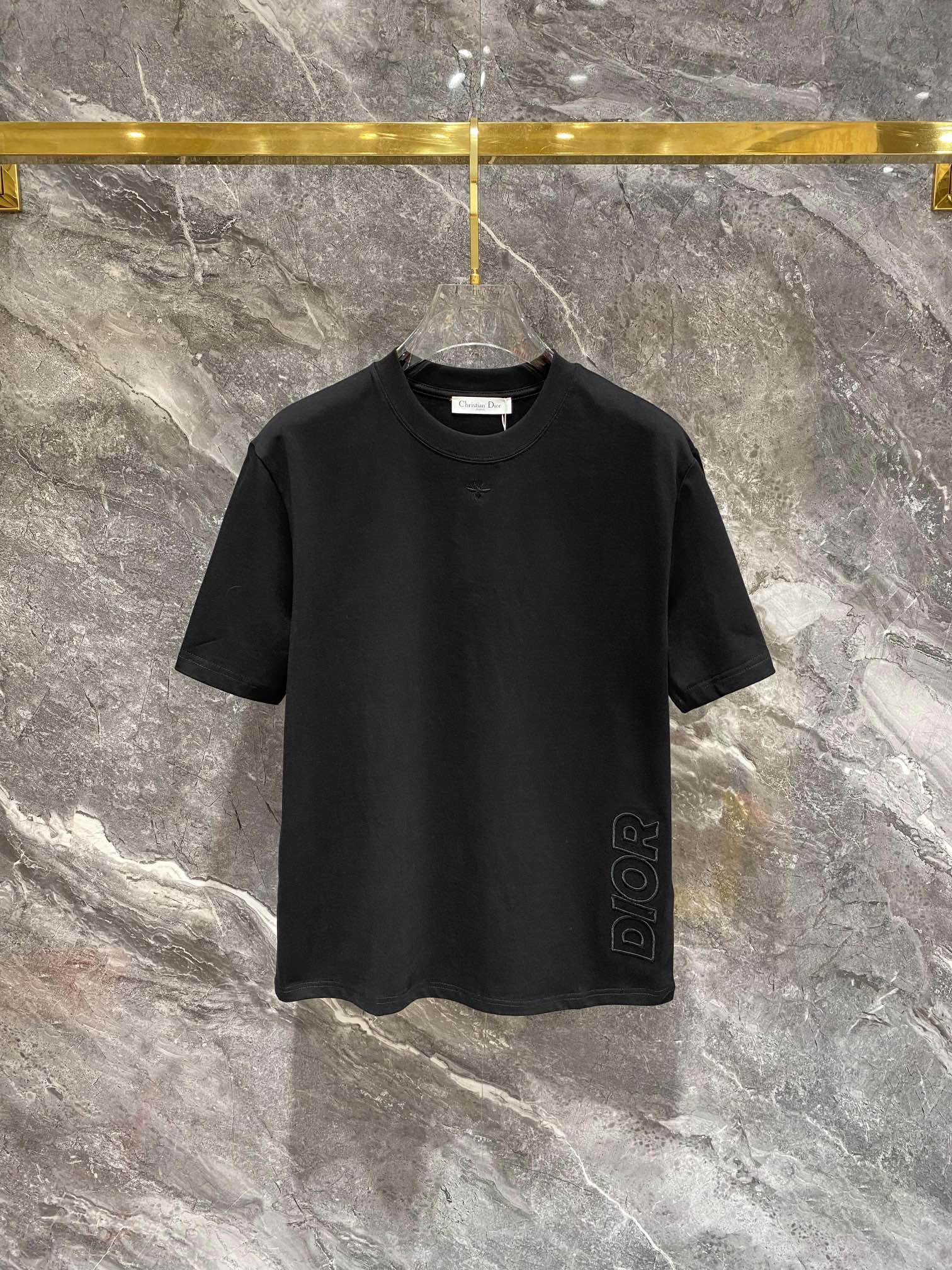 Dior Kleding T-Shirt Zwart Wit Borduurwerk Katoen Fashion Korte mouw