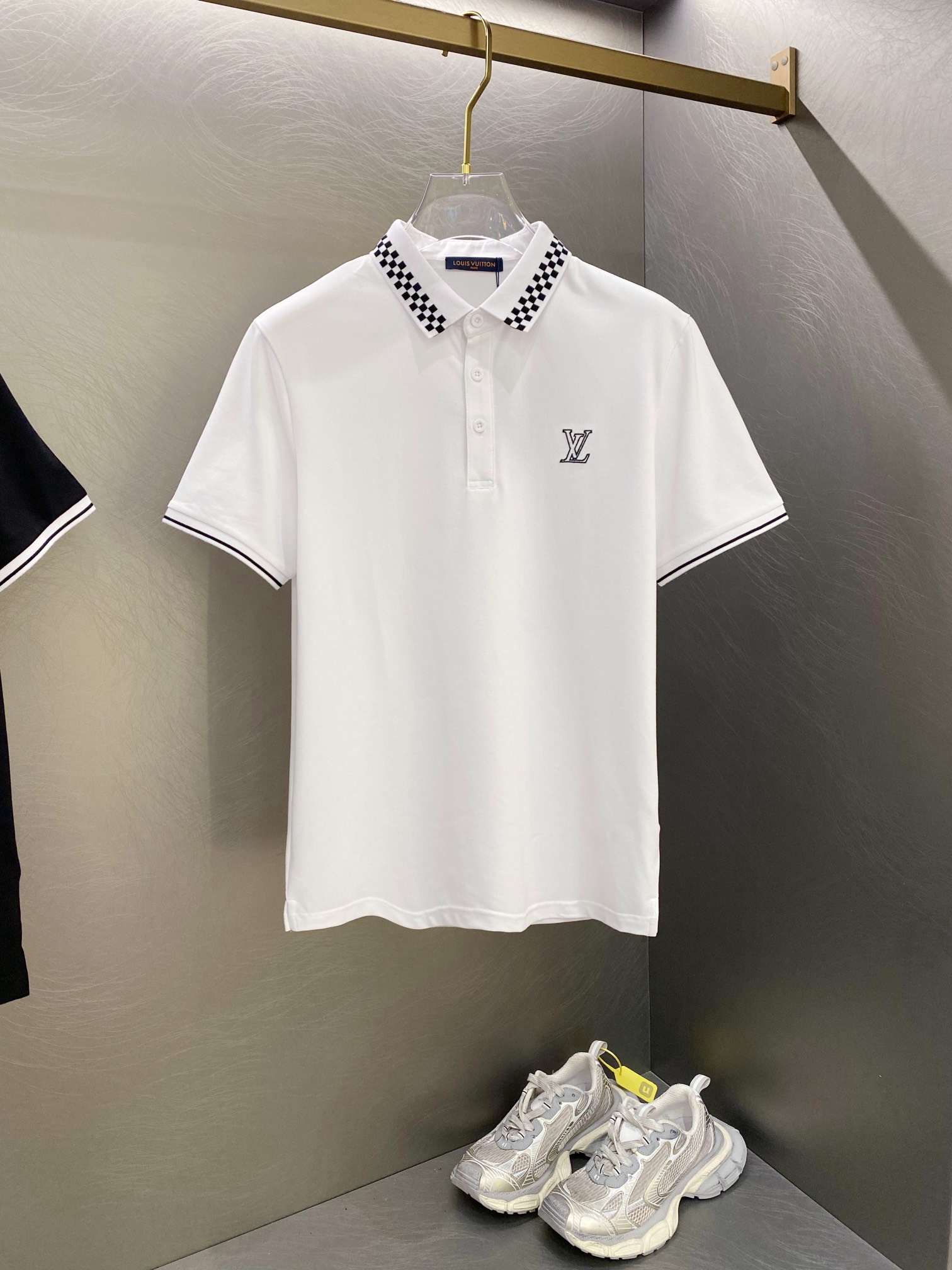 Louis Vuitton Clothing Polo T-Shirt Black White Embroidery Spring/Summer Collection Fashion